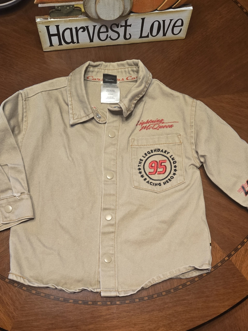 Disney Pixar Cars Lightning McQueen Mater Tan Snap-Front Shirt Pockets 18-24M